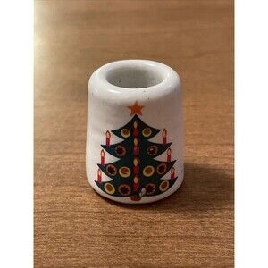 Vintage Tiny Porcelain Christmas Tree Candlestick Holder 1.25 Inches Unbranded